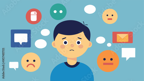 Communication Skills Decline A visual representation of a child struggling to express themselves verbally surrounded by emojis and texting symbols indicating reliance on screens