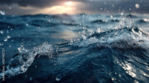 Water droplets collecting on the surface of the ocean, an insidious reminder of the PFAS chemicals that forever threaten the health of our water and the planet