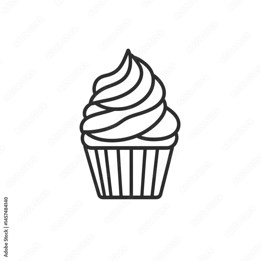 Minimal line icon of a cupcake with frosting, flat style, transparent background Minimal line icon of a cupcake with frosting, flat style, transparent background