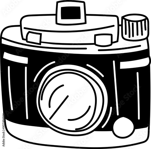 Retro Lens Camera Vector in Hand-Sketched Line Style