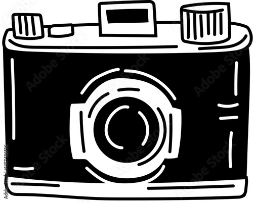 Vintage Autofocus Camera Minimal Doodle Style Illustration