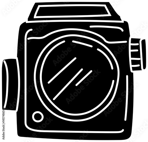 Medium Format Vintage Camera Line Drawing Isolated on White