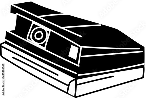 Folding Camera Sketch in Black Line Hand-Drawn Style