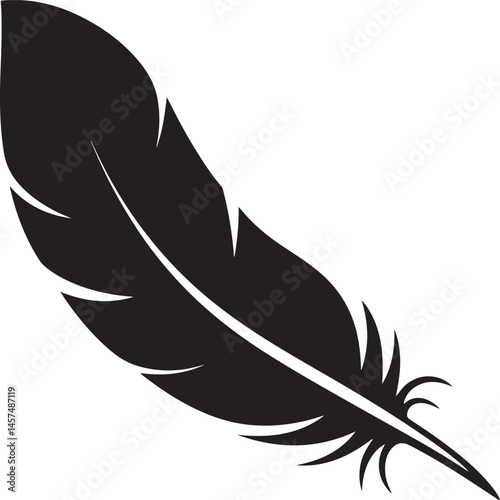 Vector illustration of a bird feather crafted as a classic quill pen with ink, showcasing an elegant design element