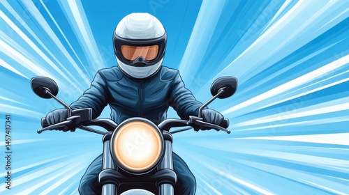 Obraz na płótnie Dynamic Motorcycle Rider in Action Against a Vibrant Blue Background w salonie