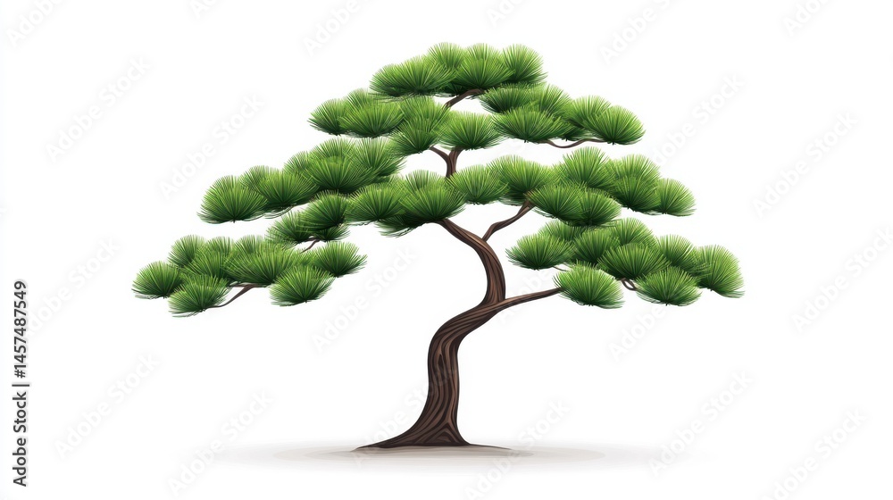 Elegant Pine Tree with Lush Green Foliage Isolated on a White Background