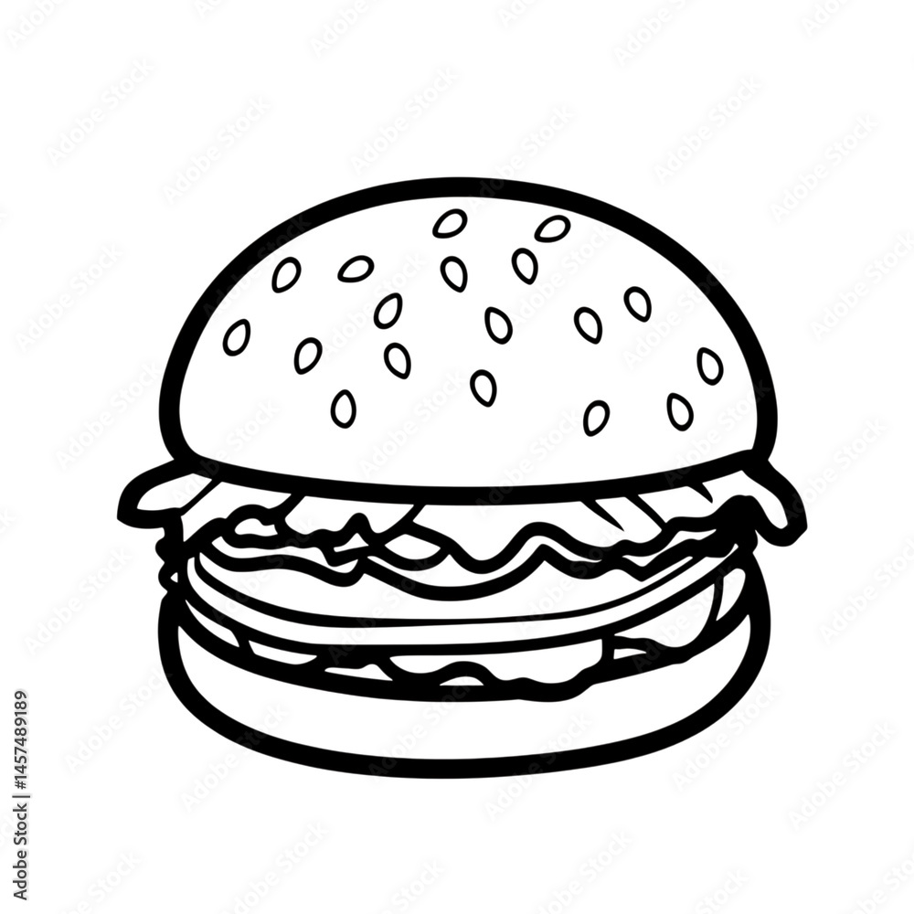 Line Art Burger Icon with Lettuce and Tomato, Clear Transparent Background Line Art Burger Icon with Lettuce and Tomato, Clear Transparent Background