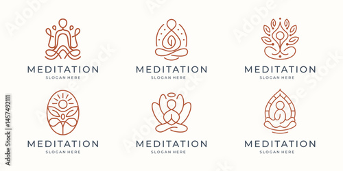 Yoga Icons logo set. outline symbol design for spa center or yoga studio inspiration.