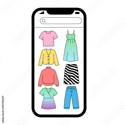 Clothing catalog displayed on smartphone screen for online shopping