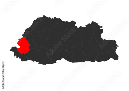 Red vector silhouette of the location map of the district of haa in the country of Bhutan.