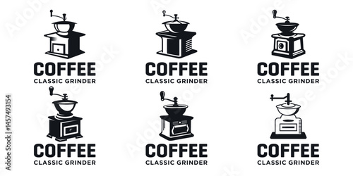 collection coffee grinder vintage logo design vector template illustration.