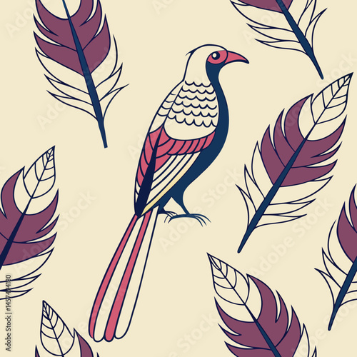 Seamless Floral Bird Pattern Nature Inspired Design Background 