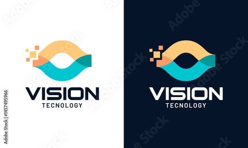 Technology vision logo design. Abstract eye Vector design with digital pixel symbol graphic icon