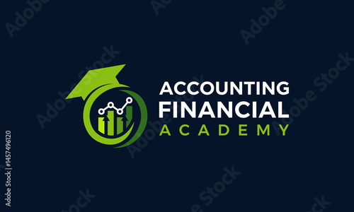 Accounting financial academy logo design. College, Campus, Graduation cap abstract Vector design with financial management investment chart symbol graphic icon