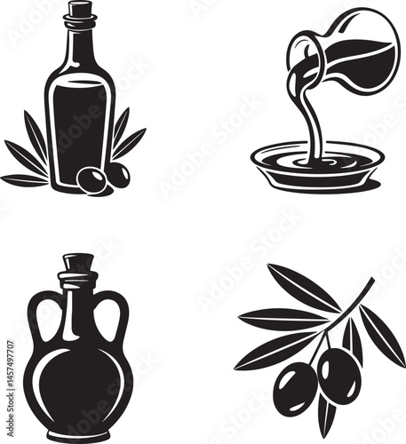 Olive oil silhouette set vector illustration isolated On Transparent Background
