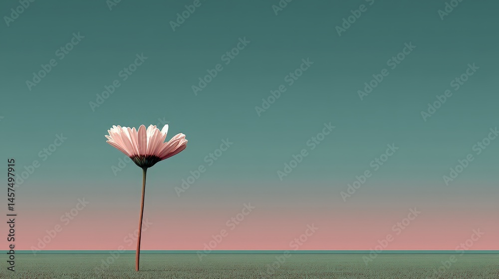 Obraz premium A solitary flower against a gradient sky, conveying peace and tranquility.