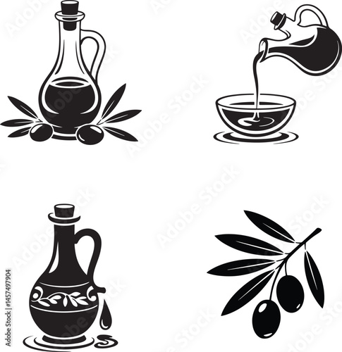 Olive oil silhouette set vector illustration isolated On Transparent Background
