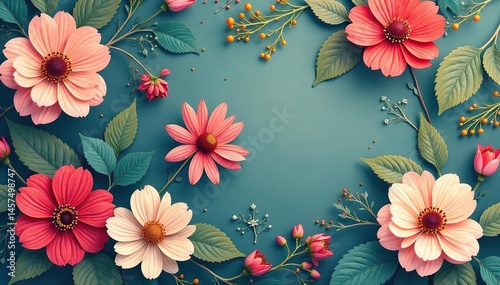 Small scale repeating floral motif, muted tones, wallpaper, small