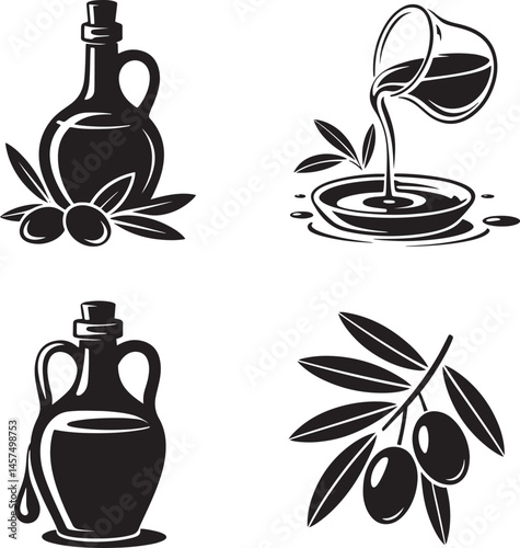 Olive oil silhouette set vector illustration isolated On Transparent Background