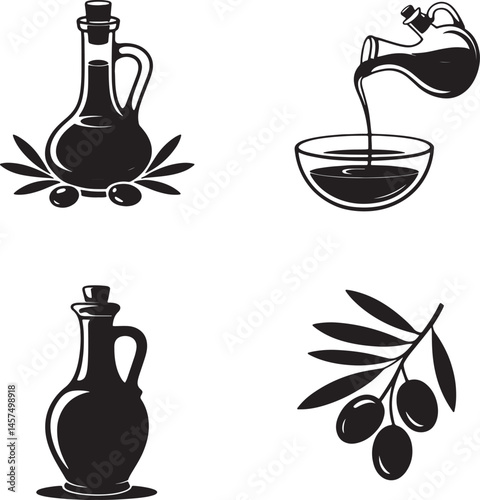 Olive oil silhouette set vector illustration isolated On Transparent Background