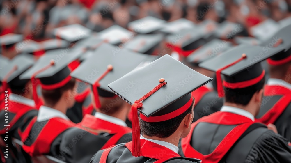 Fototapeta premium Graduation ceremony with graduates in caps and gowns