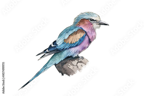 Lilac-Breasted Roller Bird Print – Watercolor Bird Wall Art, Vintage Exotic Bird Illustration, Rustic Wildlife Decor, Tropical Bird 