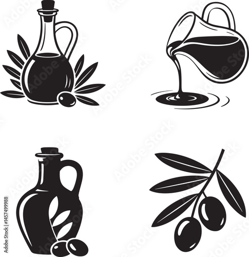 Olive oil silhouette set vector illustration isolated On Transparent Background