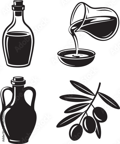Olive oil silhouette set vector illustration isolated On Transparent Background