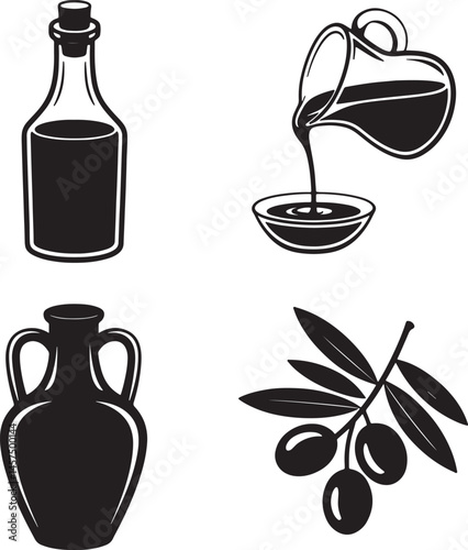 Olive oil silhouette set vector illustration isolated On Transparent Background