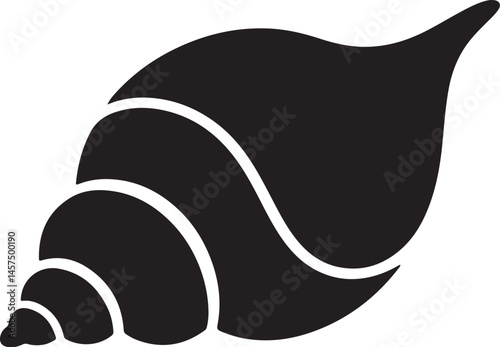 Elegant black silhouette of a seashell, ideal for summer designs and beach-themed projects. 