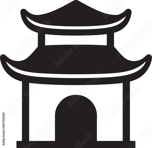 An iconic silhouette of a traditional Chinese pagoda, with its distinctive tiered roof and curved eaves, exudes a sense of timelessness and architectural grandeur.