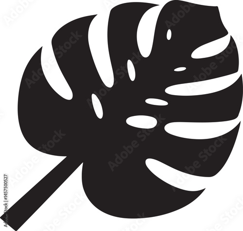 A minimalistic silhouette of a Monstera deliciosa leaf, showcasing its iconic shape and natural beauty in an artistic, monochromatic representation.