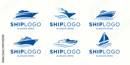 collection of ship boat logo with waves concept design inspiration.
