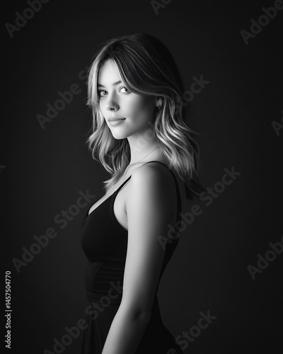 Black and white studio portrait with moody highlights on curves