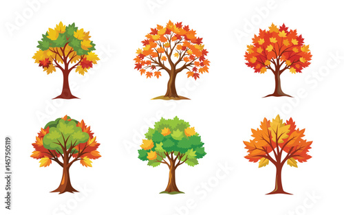 set of autumn trees