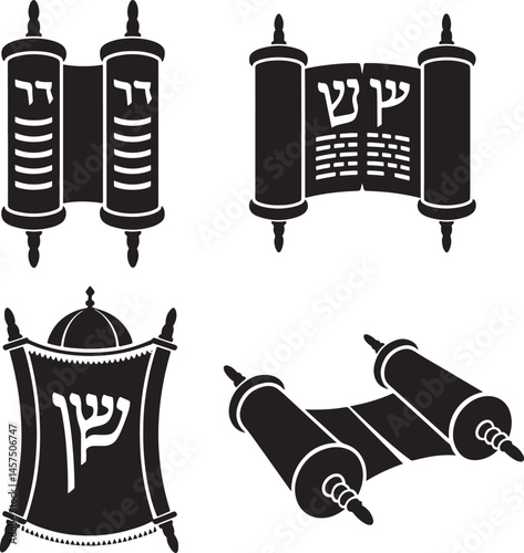 Torah scroll silhouette set vector illustration isolated On Transparent Background