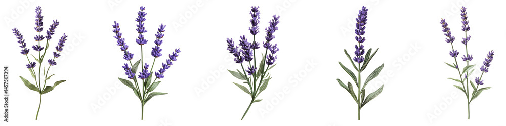 Obraz premium Lavendar Floral Arrangement with Green Leaves for Natural Decor, PNG bundle collection, Isolated on Transparent Background