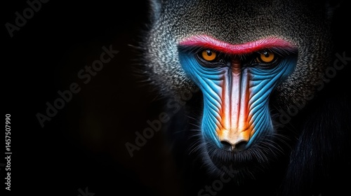 Vibrant mandrill primate portrait close up wildlife photography