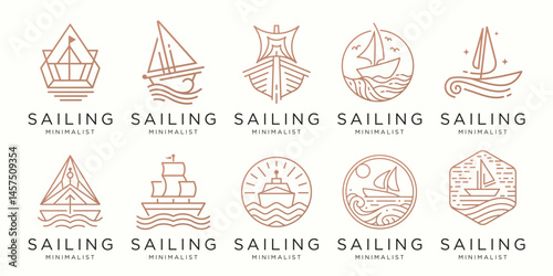 set of minimalist abstract line sailing logo design inspiration.