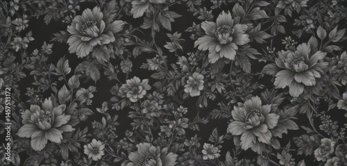 Elegant charcoal small floral wallpaper  Intricate botanical details, seamless repeat , minimal, illustration, repeat