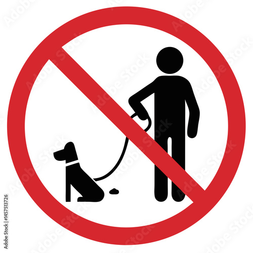 Sign prohibiting walking dogs, man with on-leash dog, no waste allowed