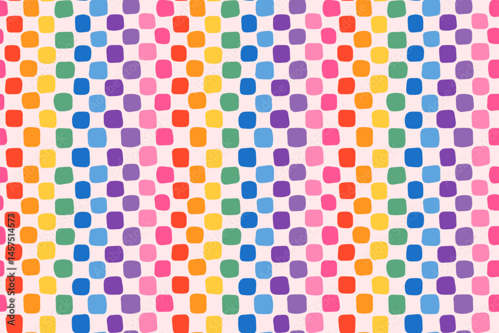 Cute rainbow plaid vector seamless pattern, fun hand drawn irregular wavy squares checkered background