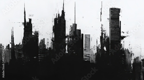 Wallpaper Mural Abstract Black And White Cityscape. Urban Skyline In Grunge Style. Torontodigital.ca
