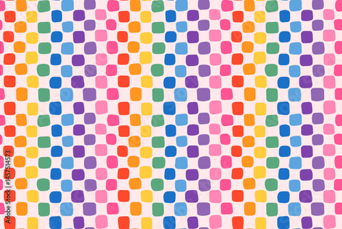 Cute rainbow plaid vector seamless pattern, fun hand drawn irregular wavy squares checkered background