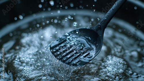 Rinsing a spatula thoroughly under running water
