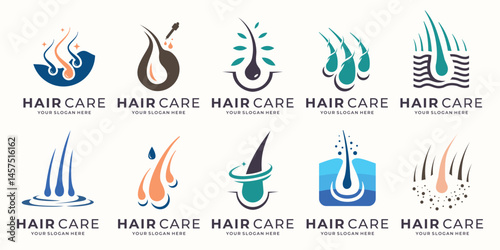 set of Hair Care logo. Root Skin Head Dermatology Epidermis Transplant Follicle Vector Illustration.