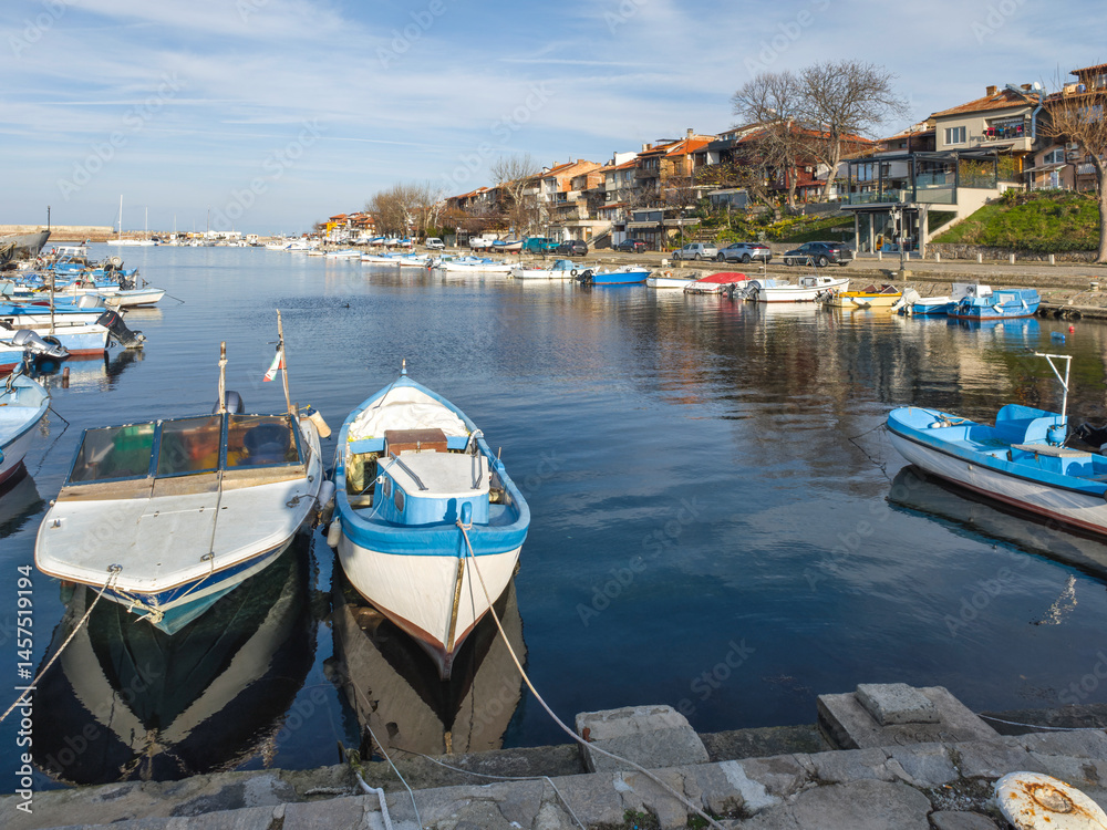 Sunset view of the port of Sozopol, Bulgaria