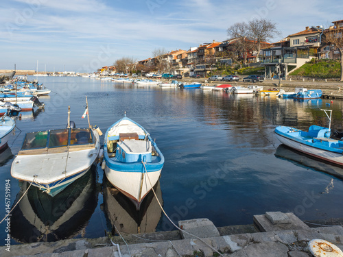 Obraz na płótnie Sunset view of the port of Sozopol, Bulgaria w salonie