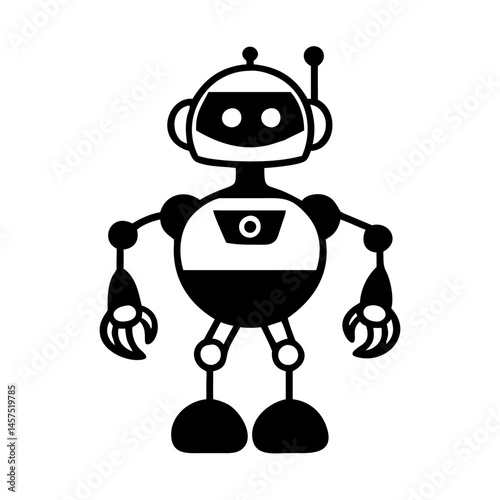 Cute Black and White Cartoon Robot with Claw Hands Illustration
