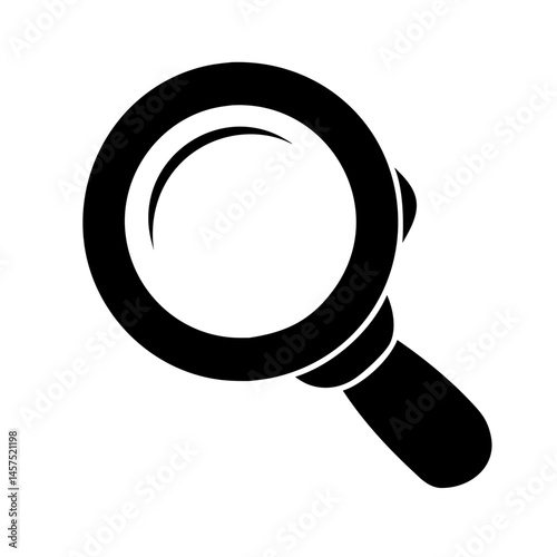 Black and white illustration of a simple classic magnifying glass icon